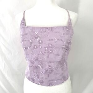 Vintage Y2K Corset Top L Coquette Fairy Festival Dainty 2000s Glam Sequin Tie